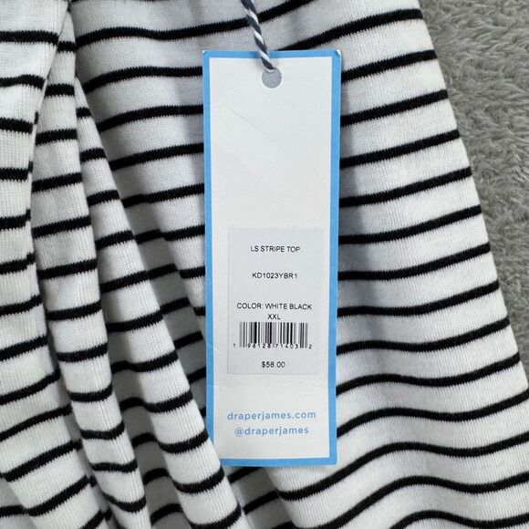 Draper James Top Womens XXL White Black Striped Mock Neck Long Puff Sleeve New - Picture 16 of 16